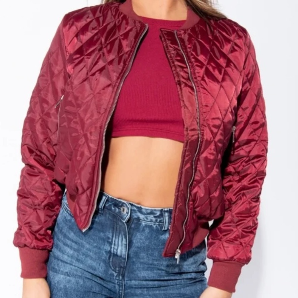 Quilted Satin Bomber Jacket